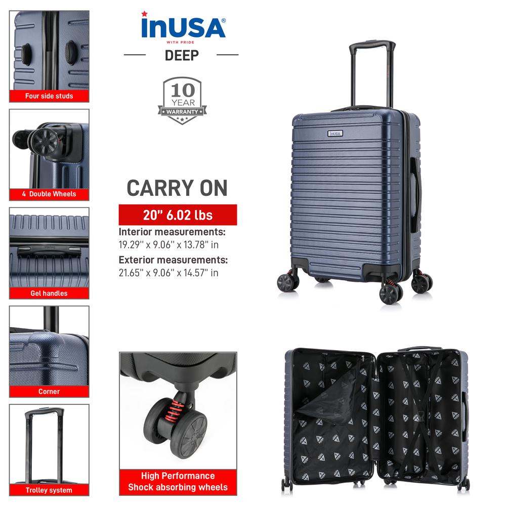 InUSA Deep lightweight hardside spinner 20 inch Blue. Picture 10