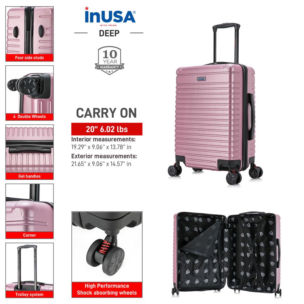 InUSA Deep lightweight hardside spinner 20 inch Rose Gold. Picture 12
