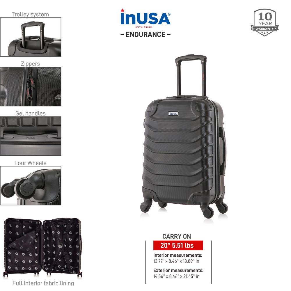 InUSA Endurance Lightweight Hardside Spinner 20 inch Black. Picture 3