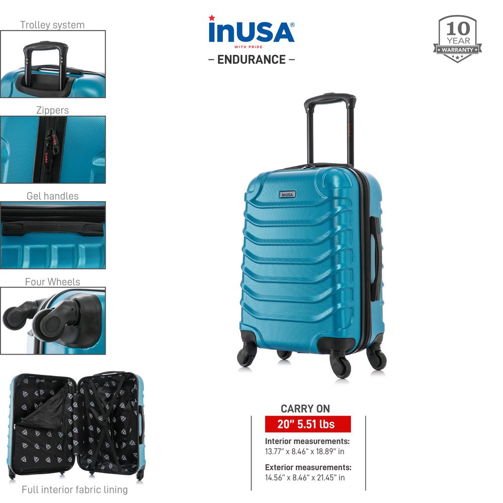 InUSA Endurance Lightweight Hardside Spinner 20 inch Teal. Picture 3