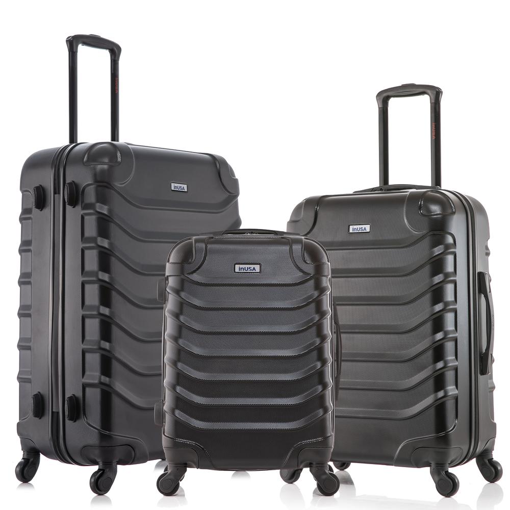 InUSA Endurance Lightweight Hardside Spinner 3 Piece Luggage set  20'',24'', 28'' Black. Picture 1