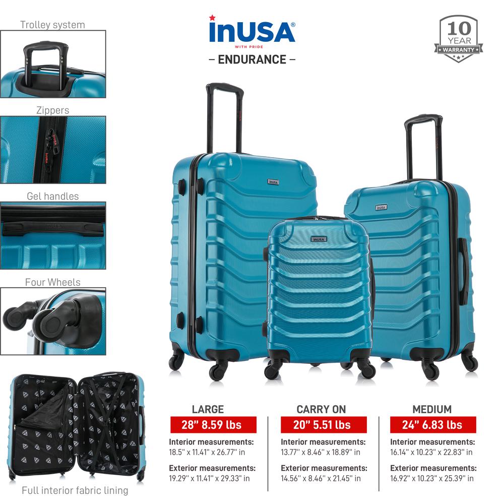 InUSA Endurance Lightweight Hardside Spinner 3 Piece Luggage set  20'',24'', 28'' Teal. Picture 3