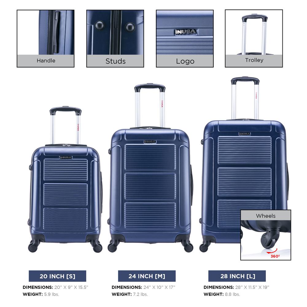 InUSA Pilot lightweight hardside spinner 3 piece Set 20”, 24", 28" Navy Blue. Picture 8