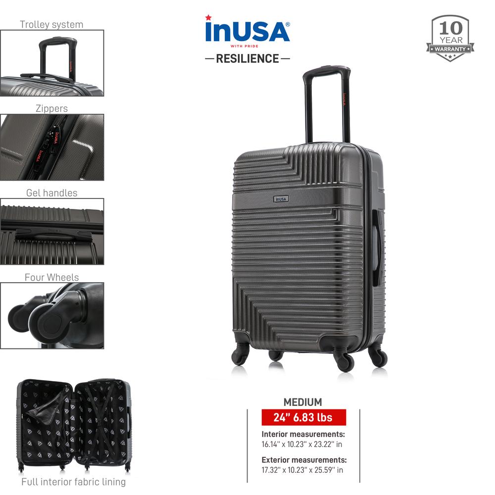 InUSA Resilience Lightweight Hardside Spinner 24 inch Charcoal. Picture 4