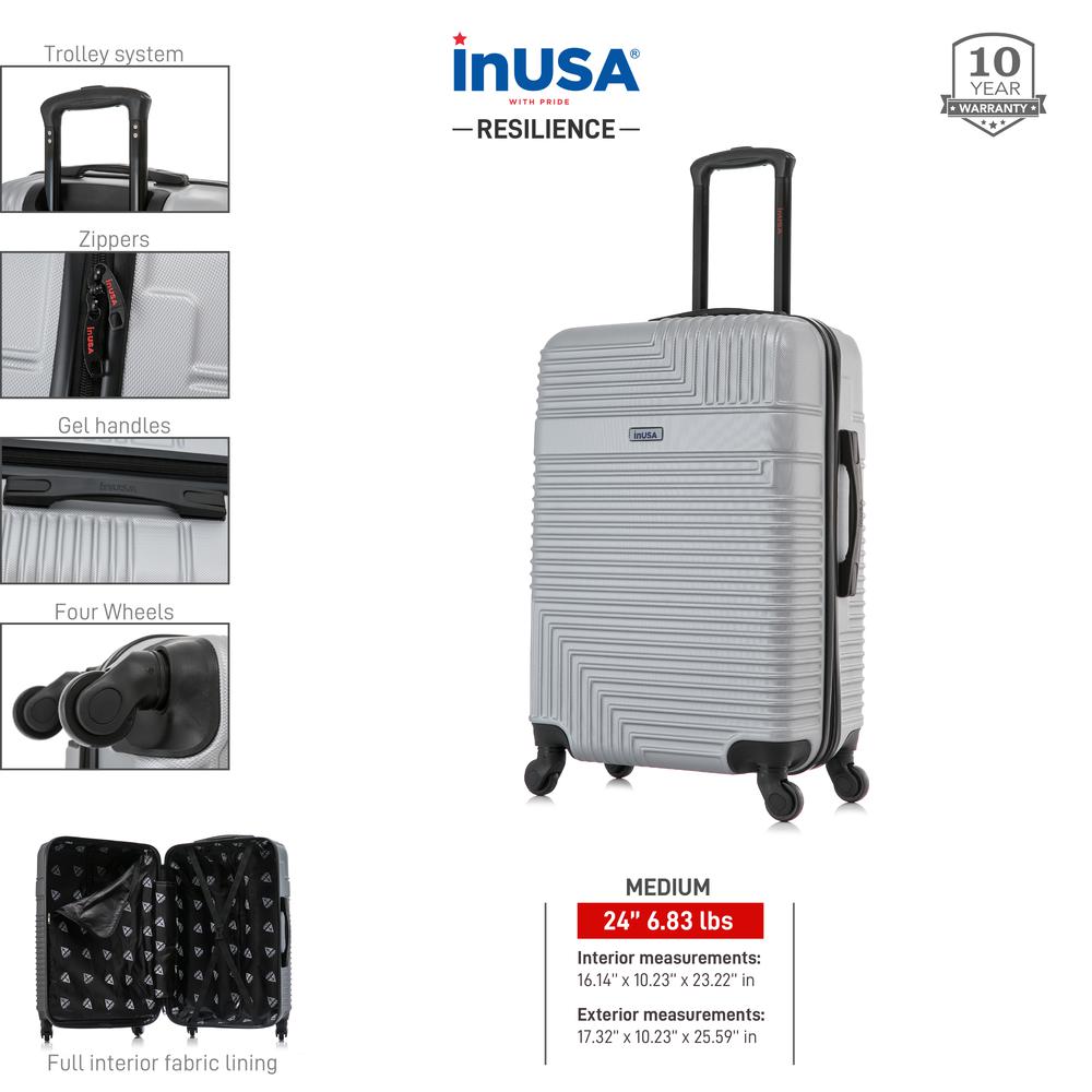 InUSA Resilience Lightweight Hardside Spinner 24 inch Silver. Picture 3