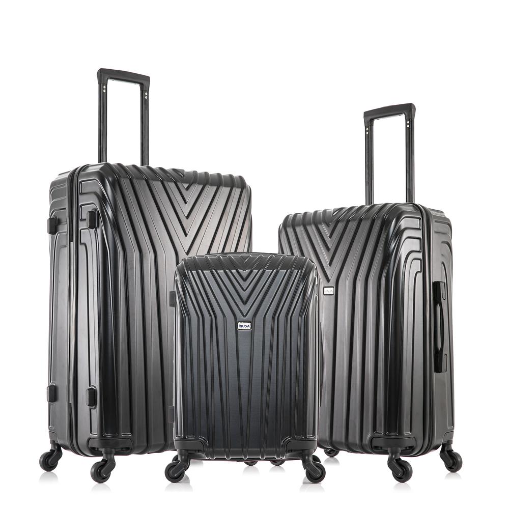 InUSA Vasty Lightweight Hardside Spinner 3 Piece Luggage set  20'',24'', 28'' Black. Picture 1