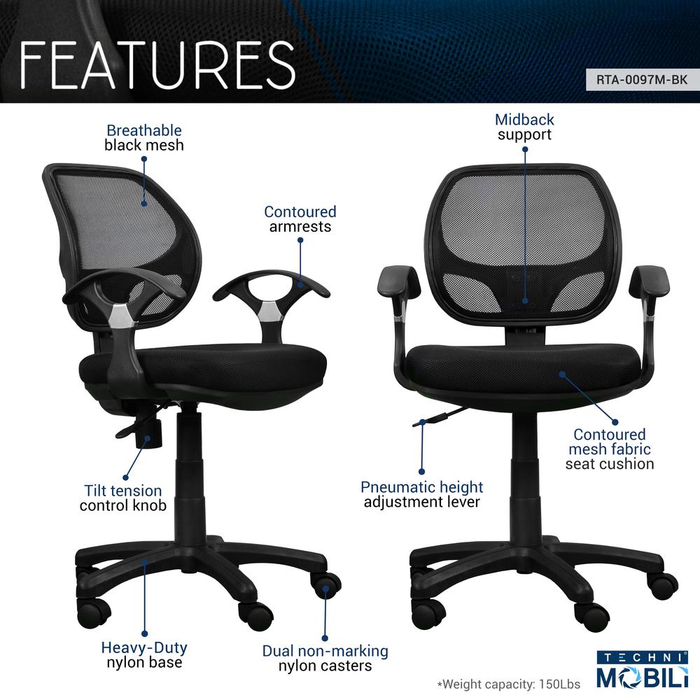 Midback Mesh Task Office Chair. Color: Black. Picture 6