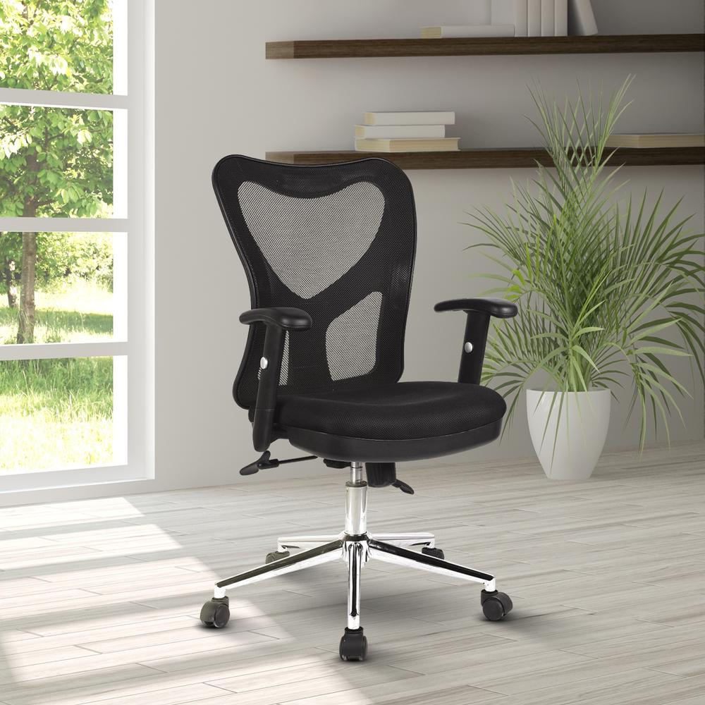 High Back Mesh Office Chair With Chrome Base. Color: Black. Picture 5