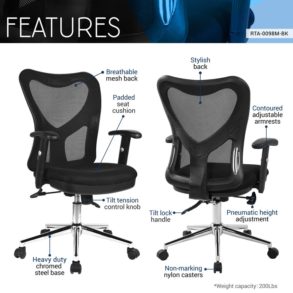 High Back Mesh Office Chair With Chrome Base. Color: Black. Picture 6