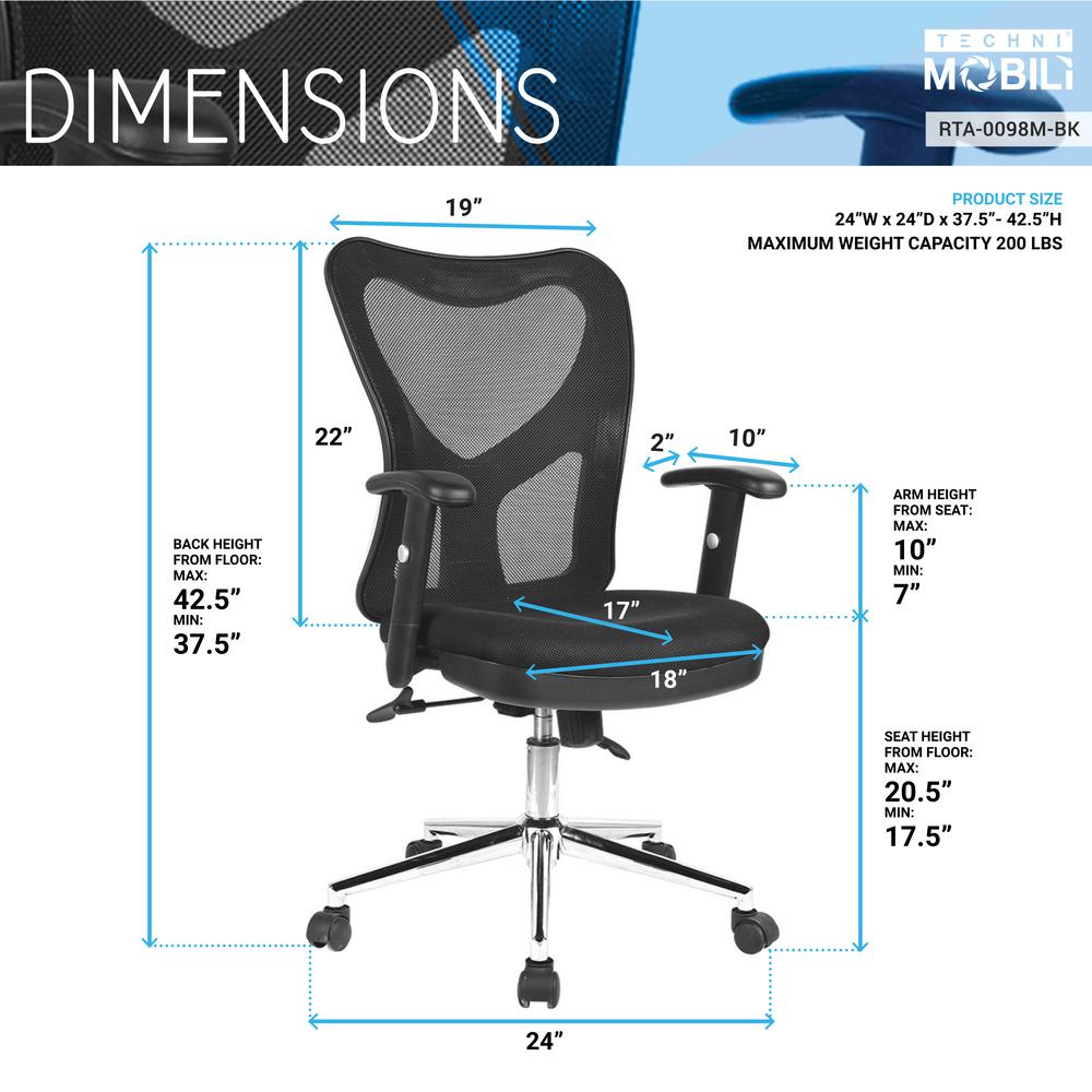 High Back Mesh Office Chair With Chrome Base. Color: Black. Picture 7