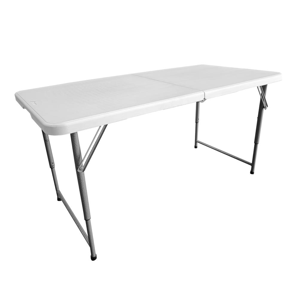Techni Home Height Adjustable 4 FT Granite White Folding Table. Picture 4