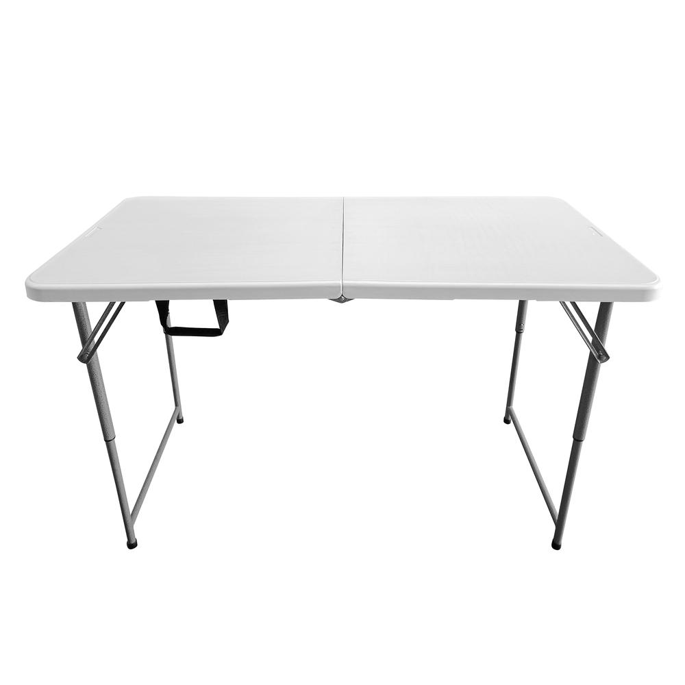 Techni Home Height Adjustable 4 FT Granite White Folding Table. Picture 1