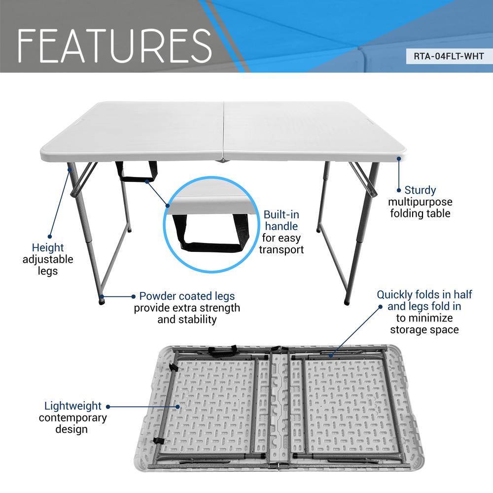 Techni Home Height Adjustable 4 FT Granite White Folding Table. Picture 6