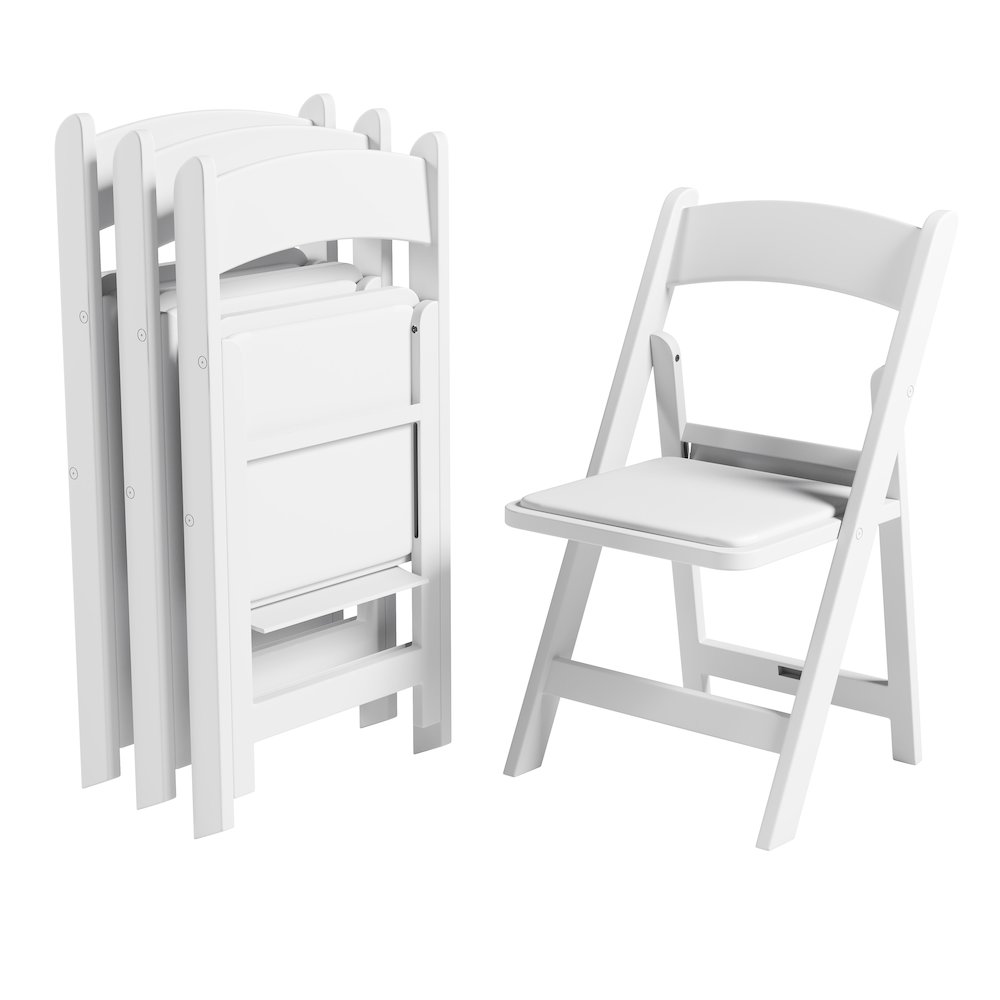 4-Pack White Resin Folding Chairs with Padded Seat. Picture 1