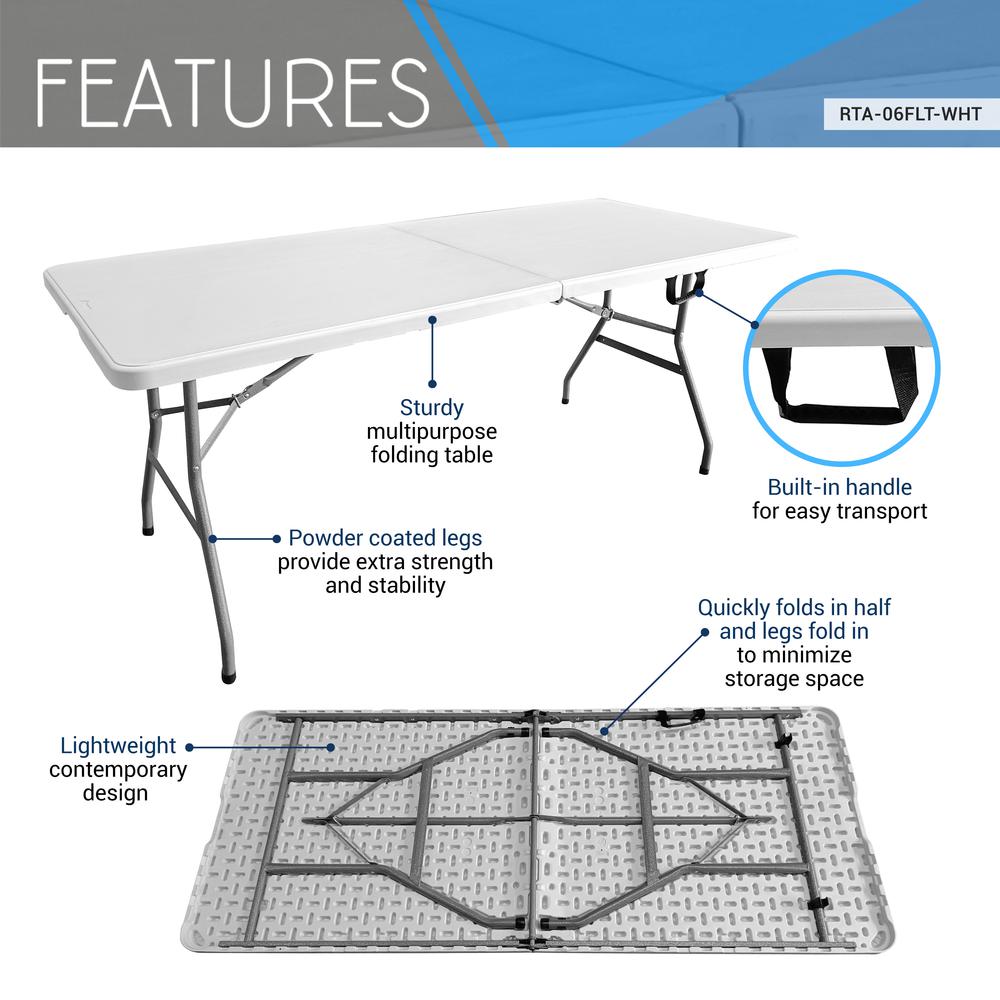 Techni Home 6 FT Granite White Folding Table with Easy- Carry Handle. Picture 6
