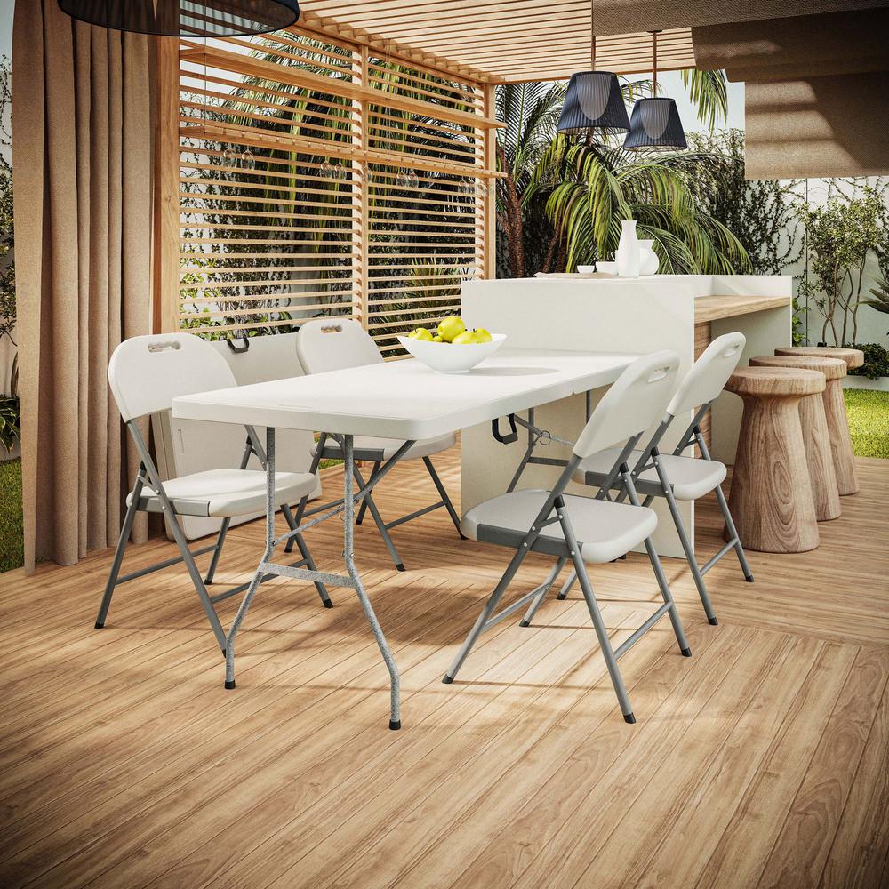 Techni Home 6 FT Granite White Folding Table with Easy- Carry Handle. Picture 10