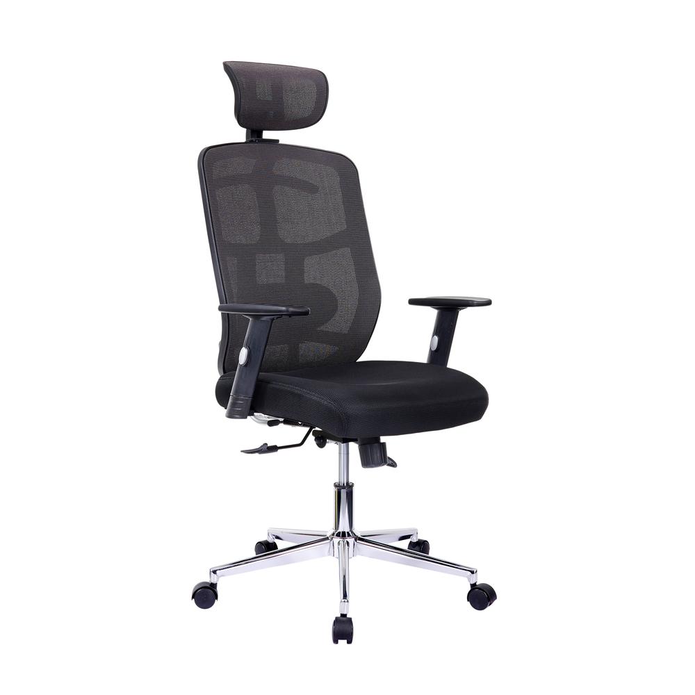Techni Mobili High Back Executive Mesh Office Chair with Arms, Lumbar Support and Chrome Base, Black. Picture 1