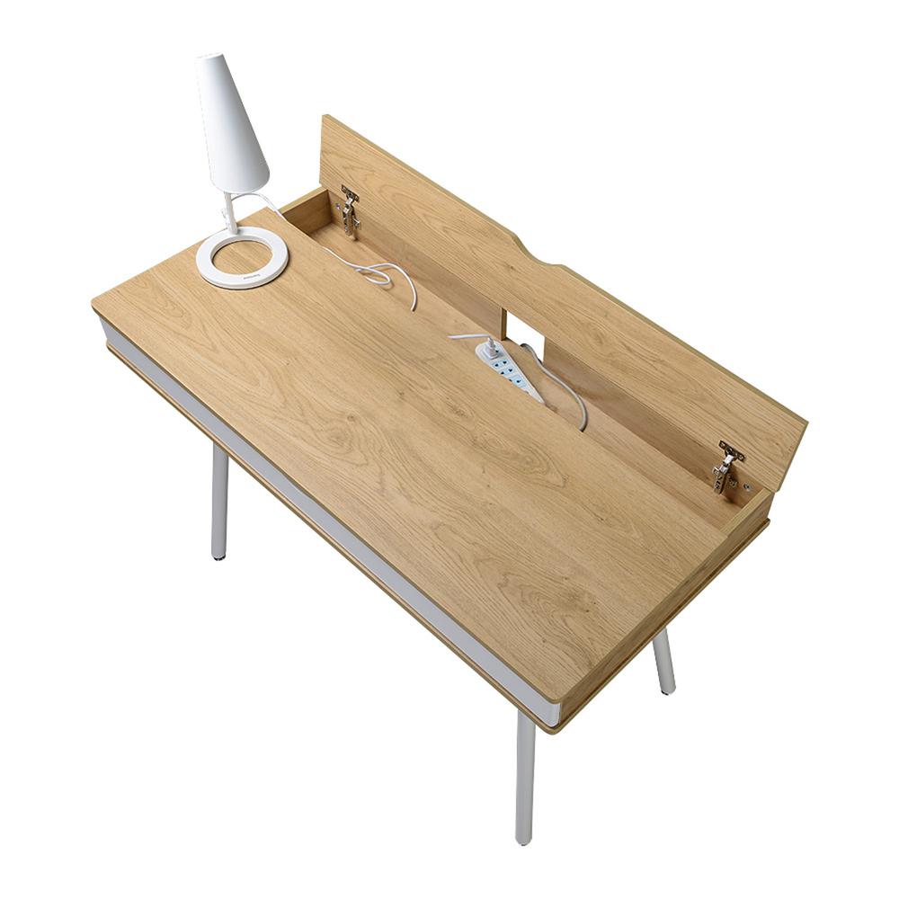 Modern Multi Storage Computer Desk with Storage. Color: Pine. Picture 2
