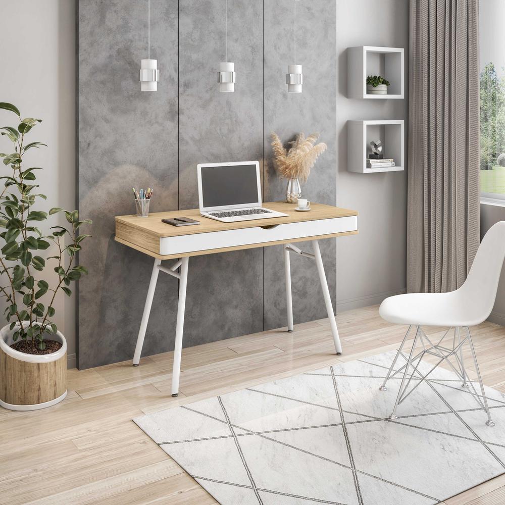Modern Multi Storage Computer Desk with Storage. Color: Pine. Picture 7