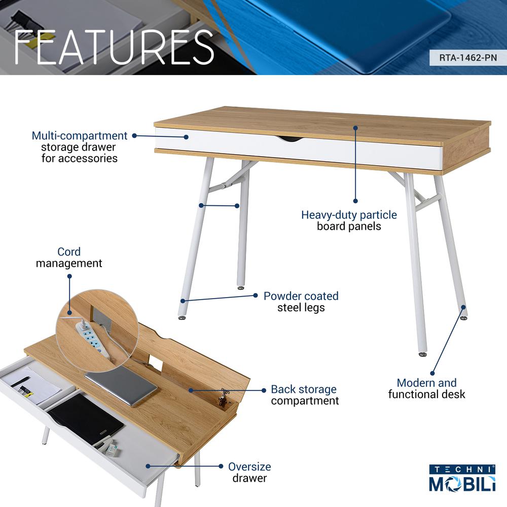 Modern Multi Storage Computer Desk with Storage. Color: Pine. Picture 8