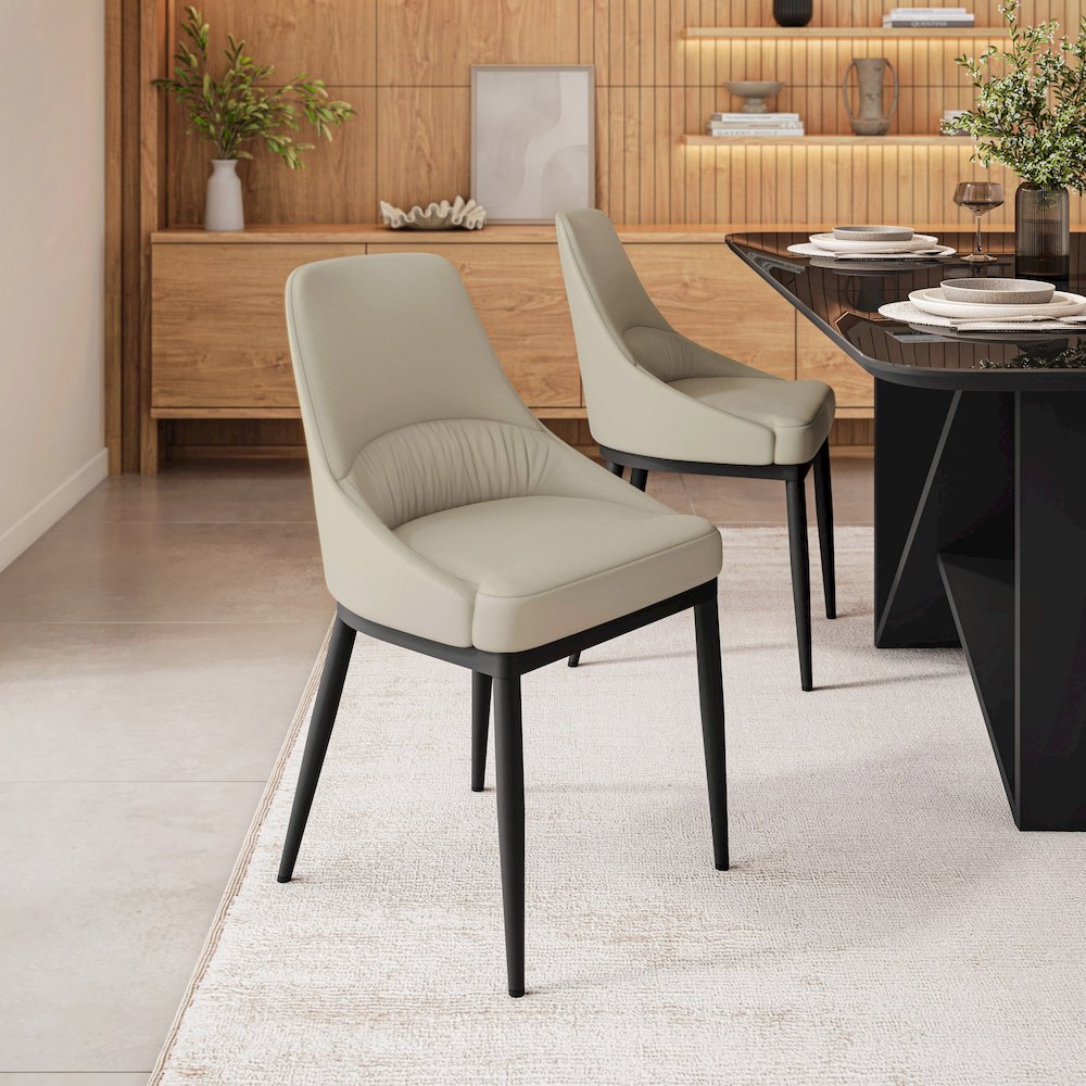 Armless Taupe Dining Chairs with Black Legs - Set of 2. Picture 6