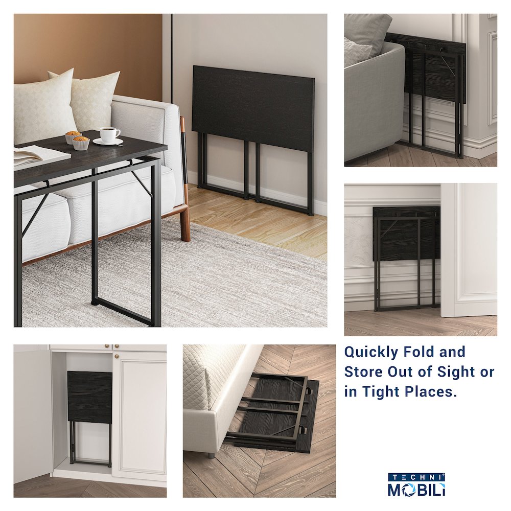 31.5” Folding Desk for Small Spaces, No Assembly Required, Black. Picture 16