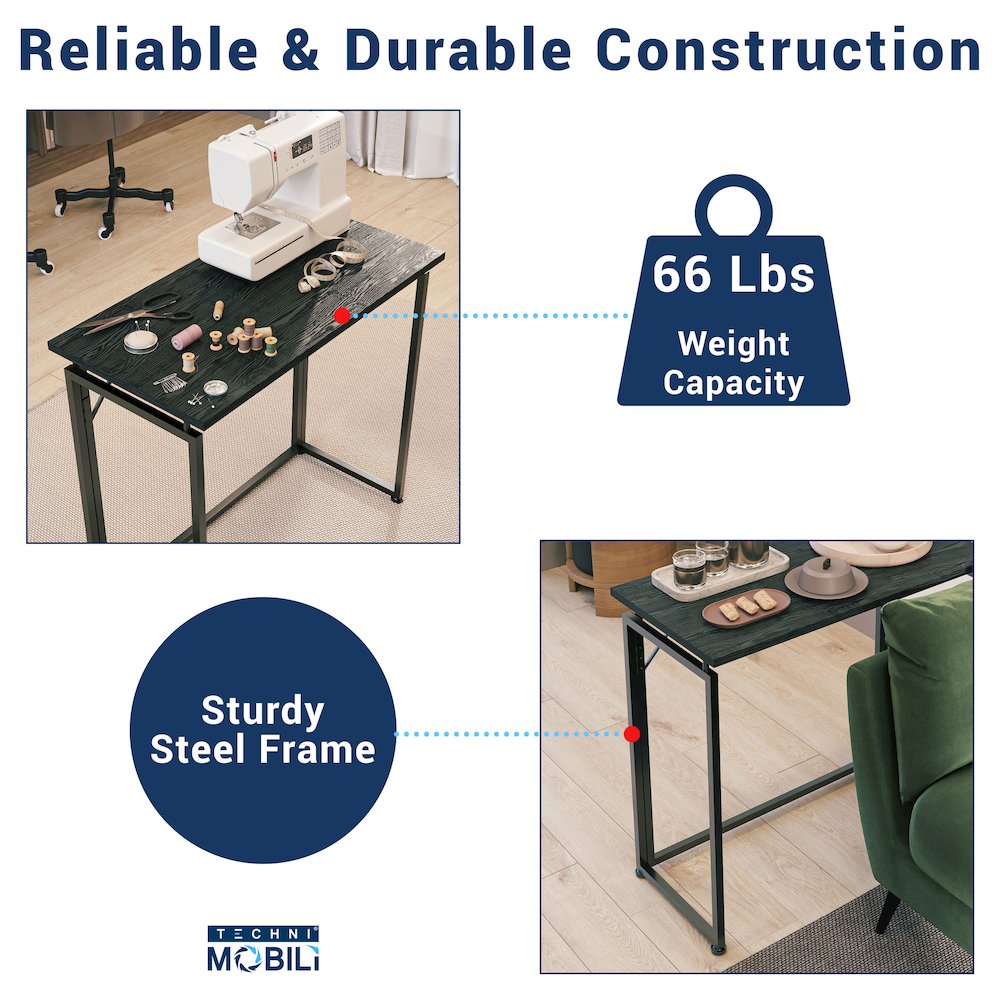 31.5” Folding Desk for Small Spaces, No Assembly Required, Black. Picture 18