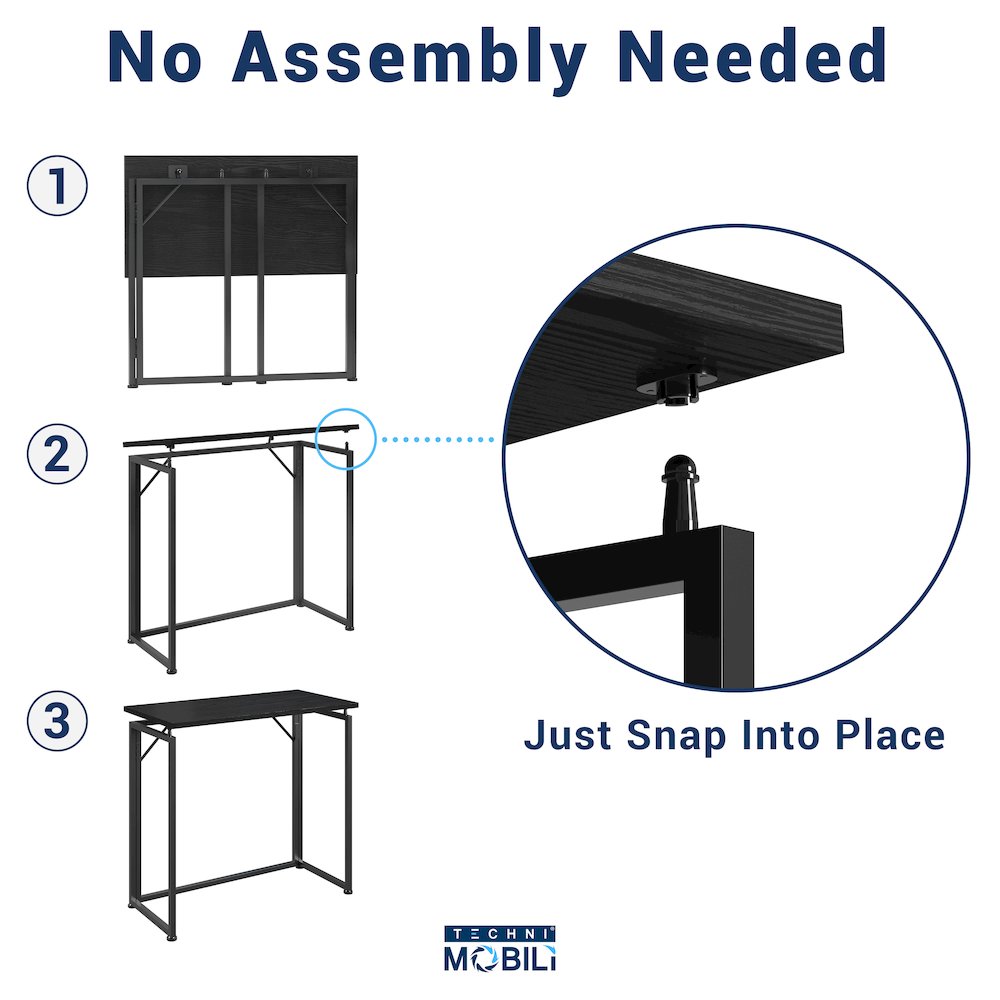 31.5” Folding Desk for Small Spaces, No Assembly Required, Black. Picture 15
