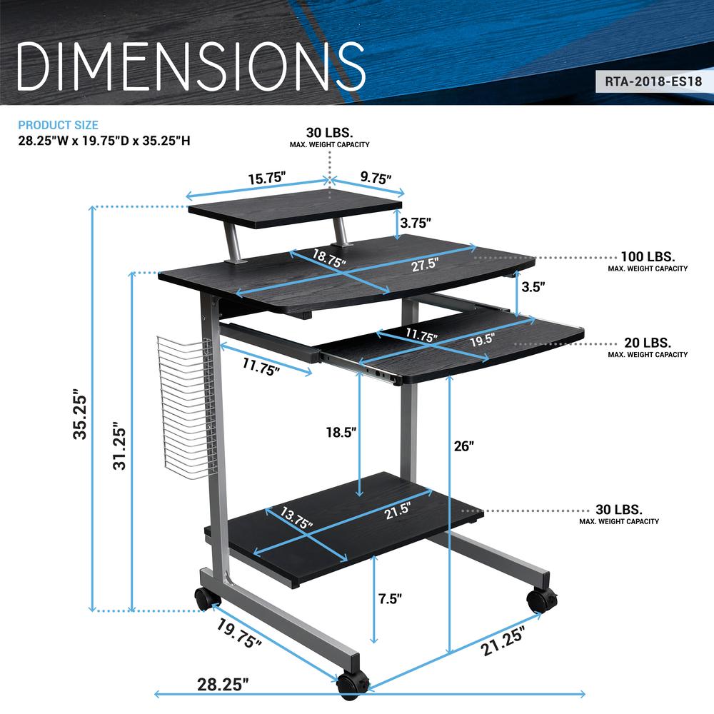 Compact Computer Cart With Storage . Color: Espresso. Picture 12