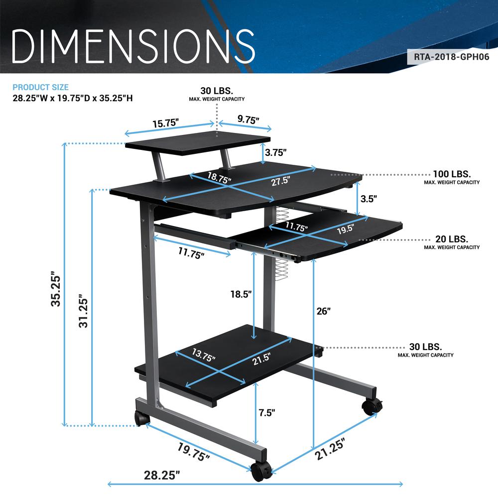 Compact Computer Cart With Storage . Color: Graphite. Picture 12