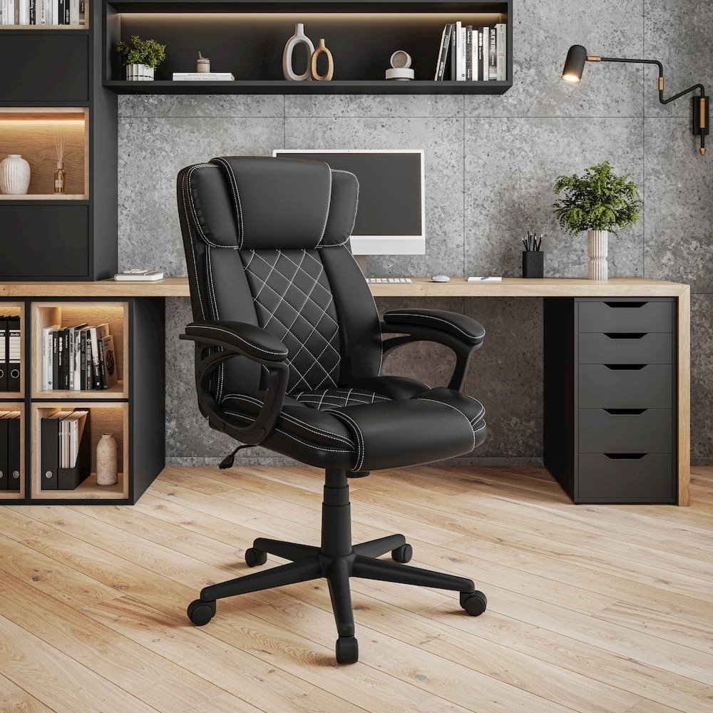 Ergonomic Executive Office Chair High Back Black Faux Leather. Picture 5