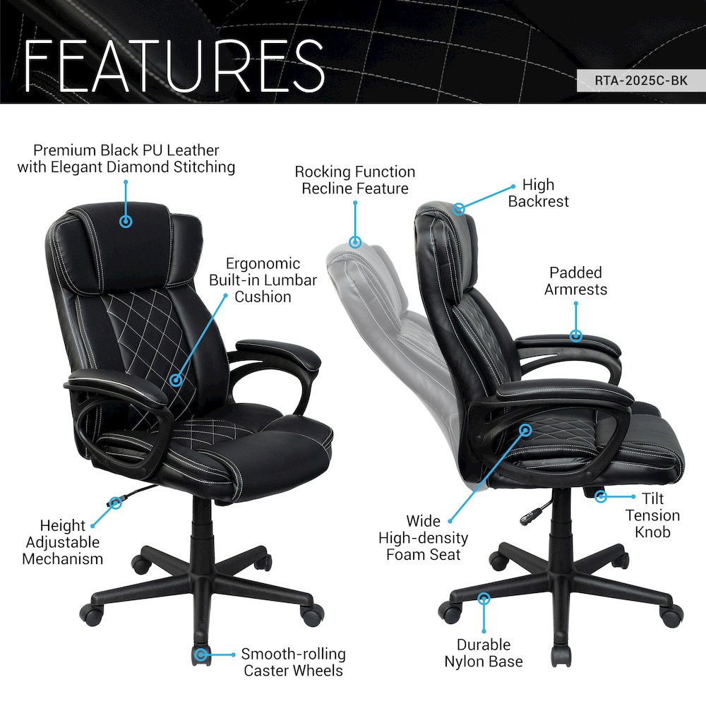 Ergonomic Executive Office Chair High Back Black Faux Leather. Picture 6