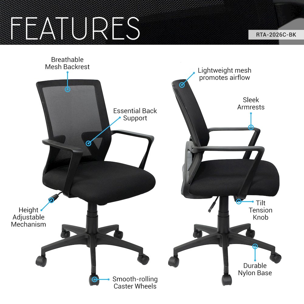 Ergonomic Mesh Office Chair with Adjustable Height & Tilt. Picture 6