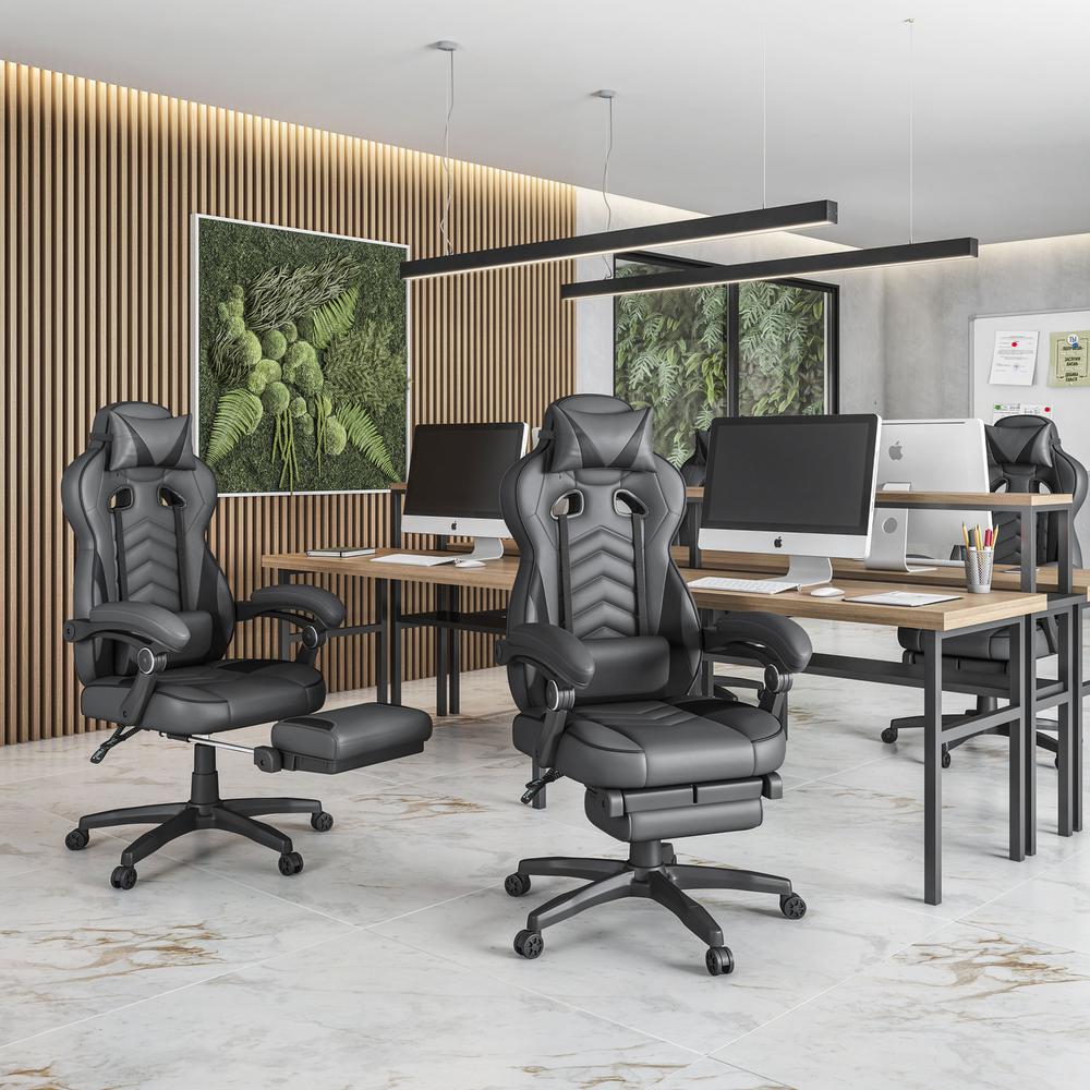 Reclining PU Leather Executive Office Chair with Footrest. Picture 4