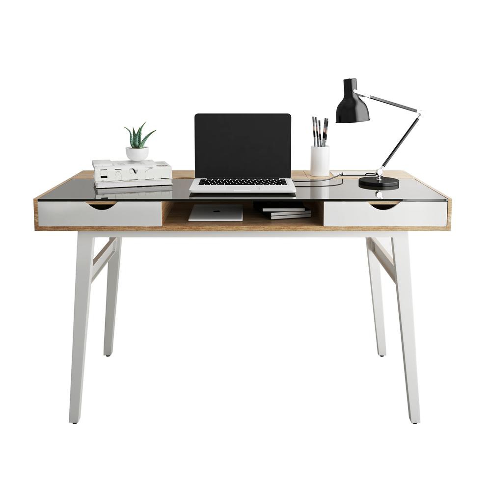 Compact Computer Desk with Multiple Storage. Color: Walnut. Picture 2