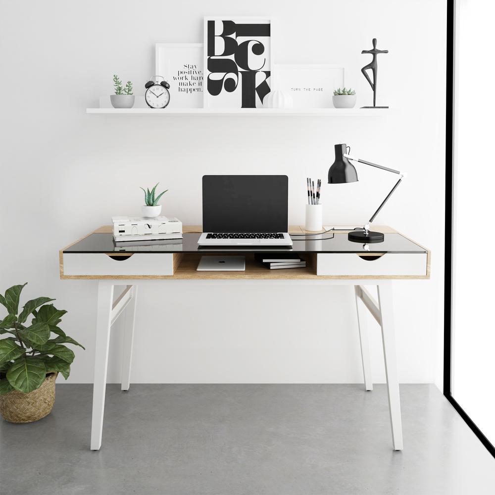 Compact Computer Desk with Multiple Storage. Color: Walnut. Picture 13