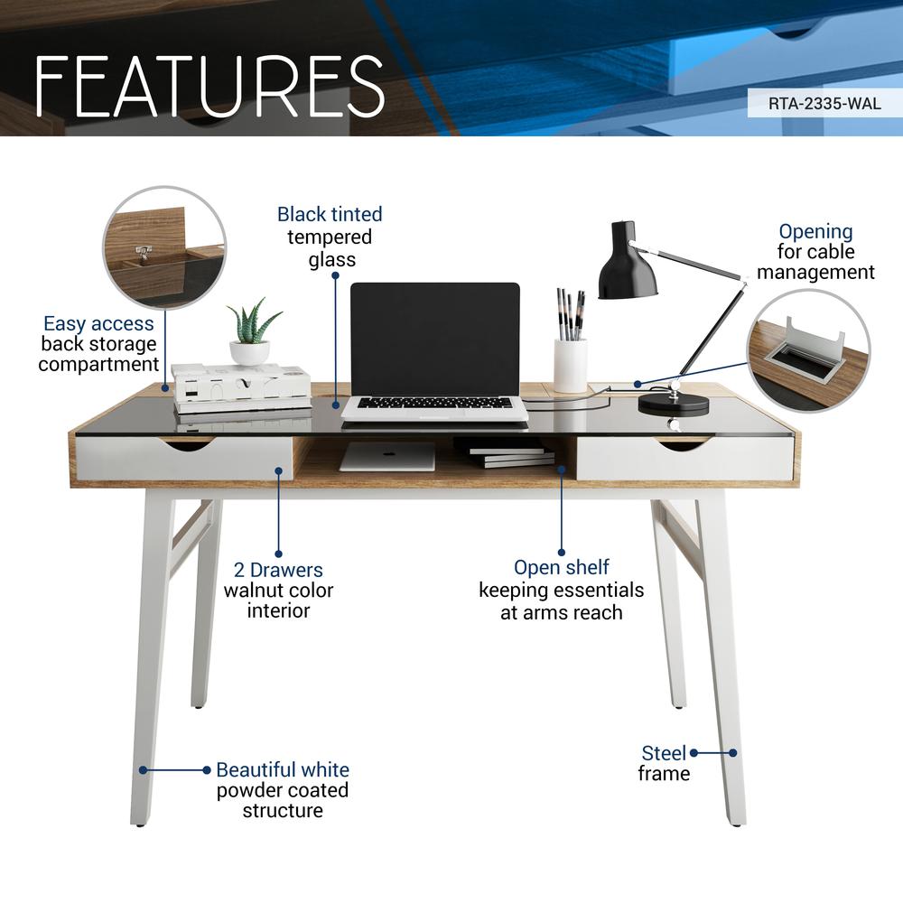 Compact Computer Desk with Multiple Storage. Color: Walnut. Picture 14