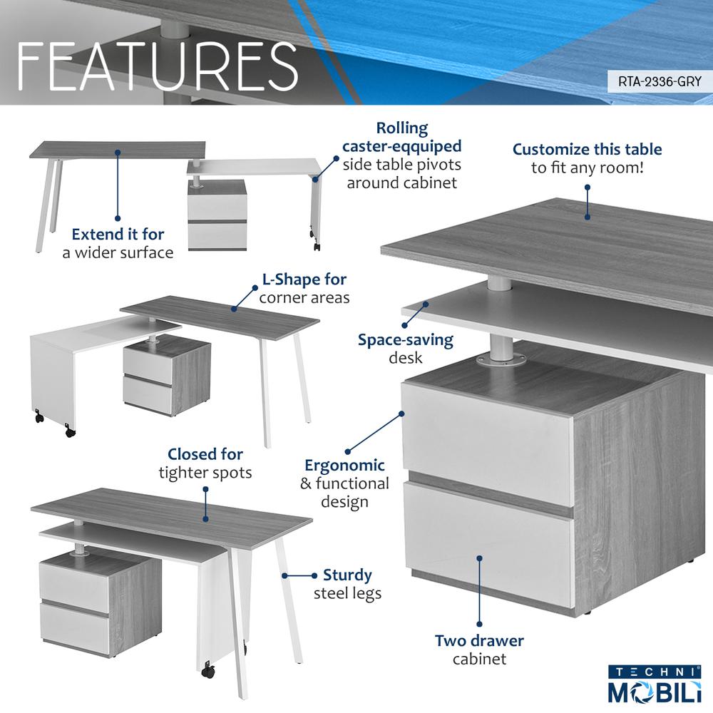 Rotating Multi-Positional Modern Desk . Color: Gray. Picture 15