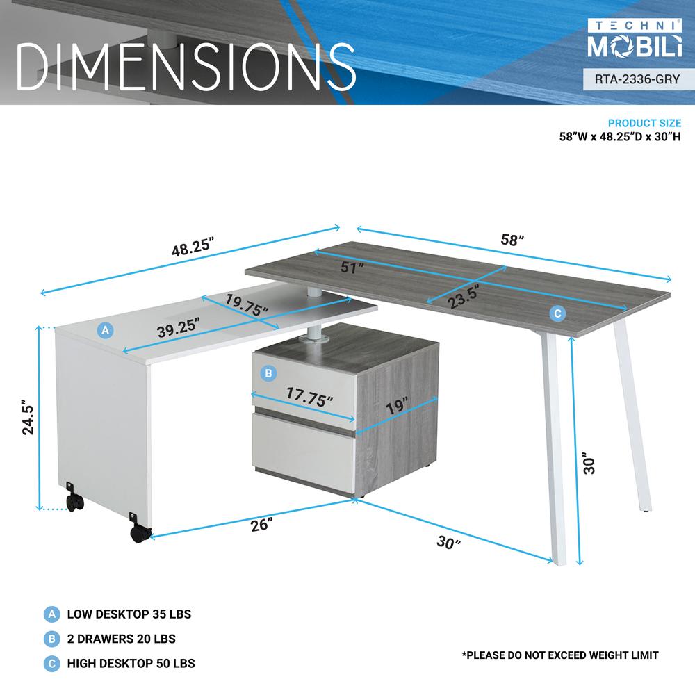 Rotating Multi-Positional Modern Desk . Color: Gray. Picture 16