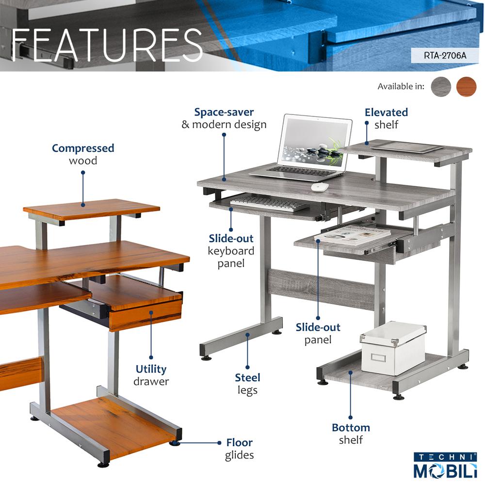 Complete Computer Workstation Desk, Gray. Picture 24