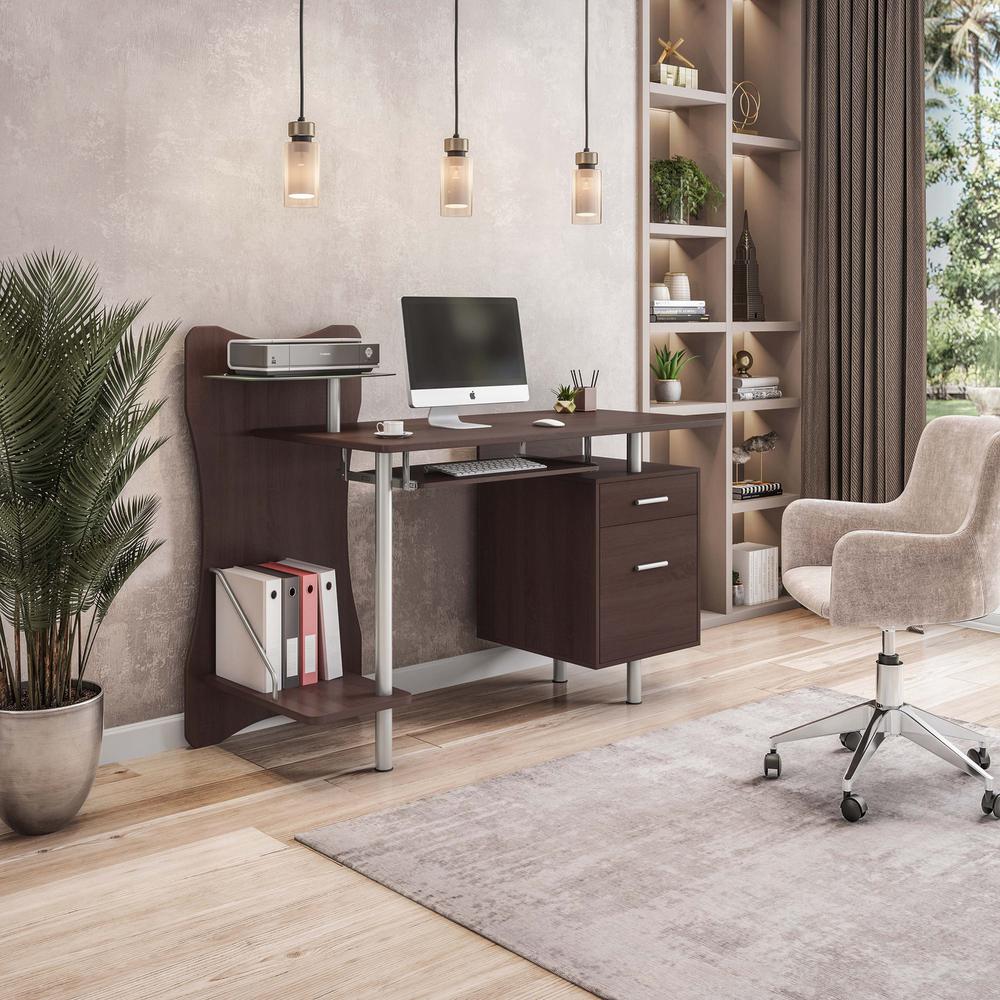 Stylish Computer Desk with Storage. Color: Chocolate. Picture 5