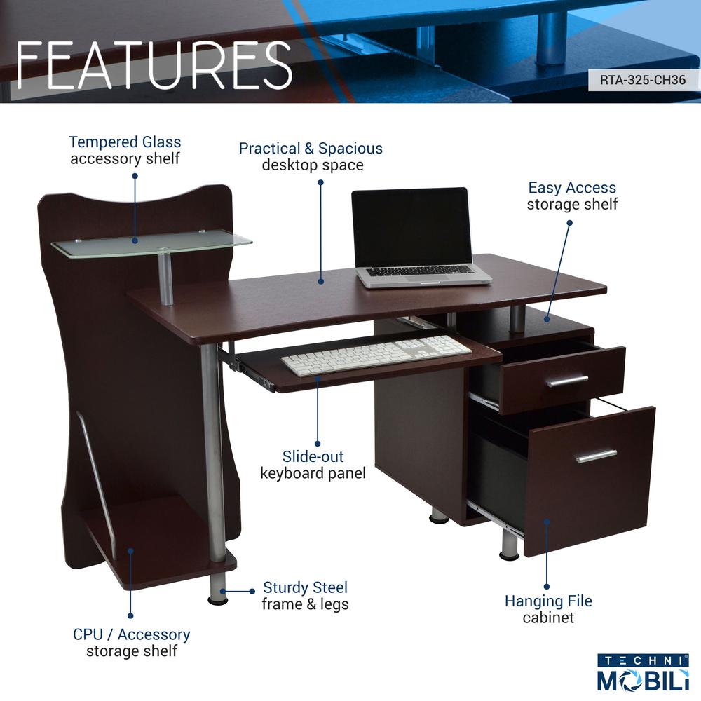 Stylish Computer Desk with Storage. Color: Chocolate. Picture 7
