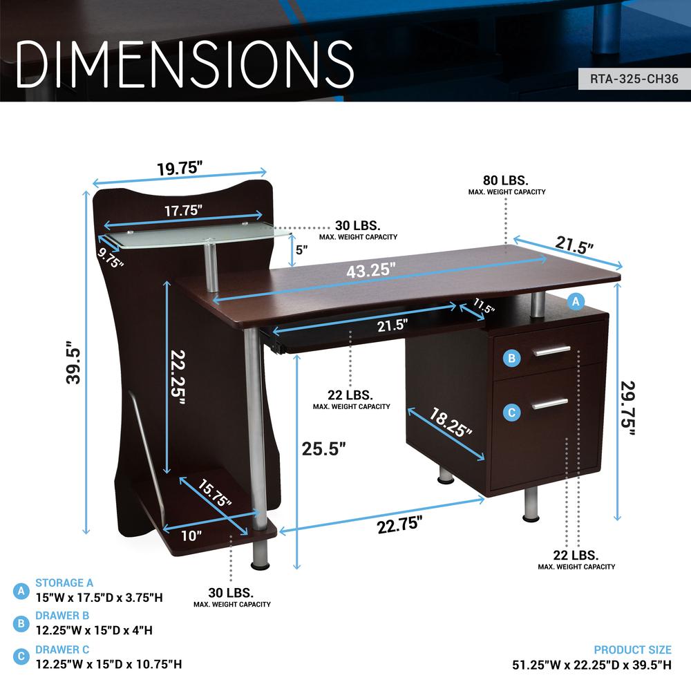 Stylish Computer Desk with Storage. Color: Chocolate. Picture 8