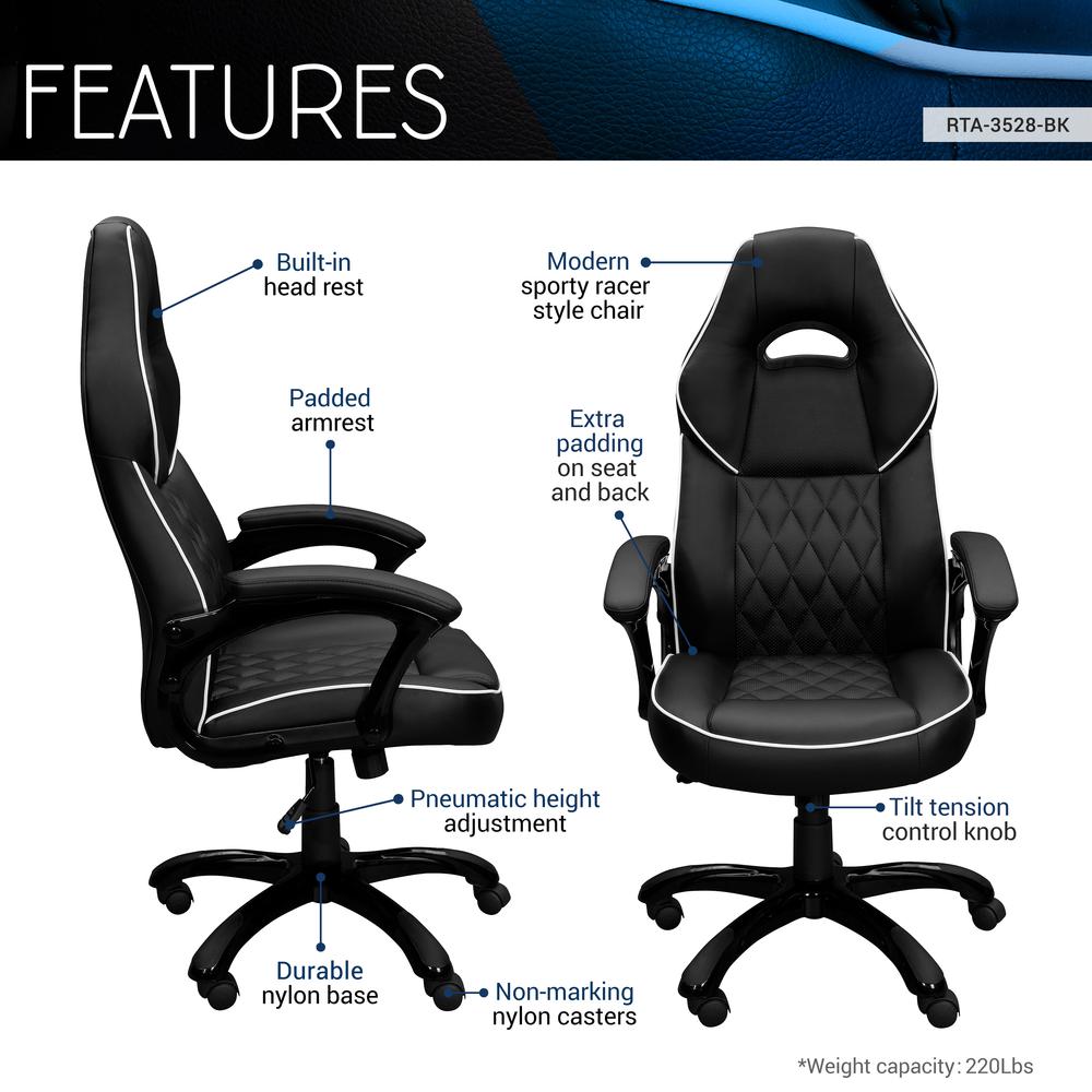 High Back Executive Sport Race Office Chair. Color: Black. Picture 8