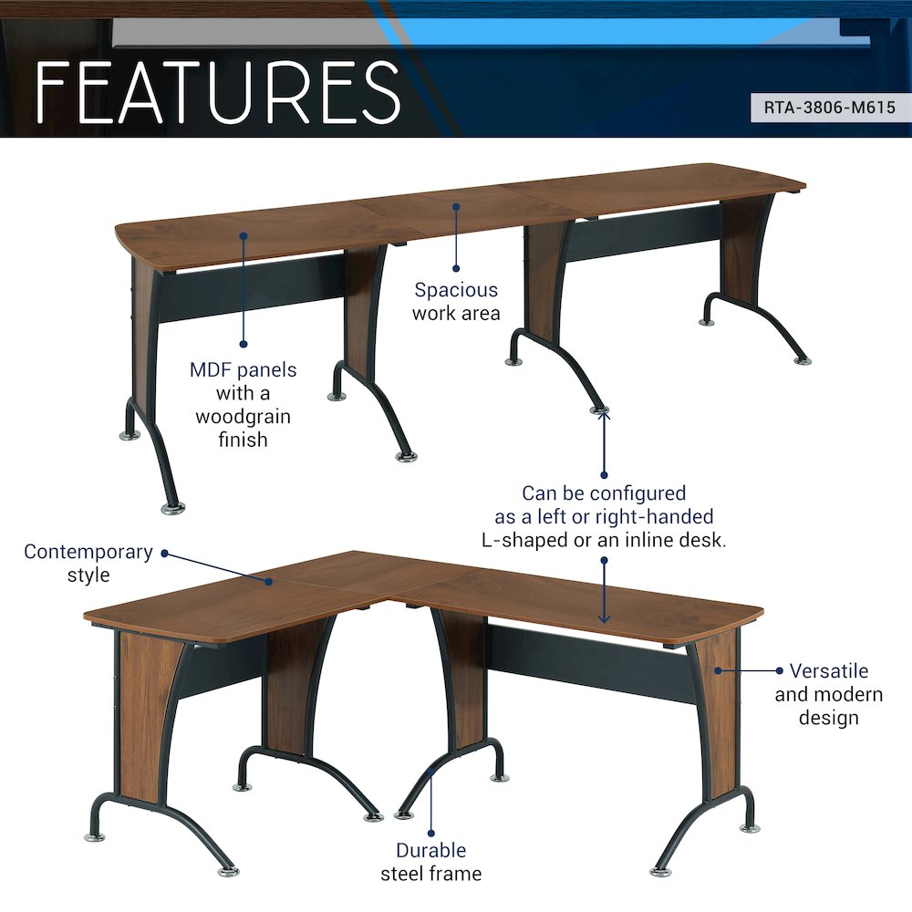 Techni Mobili Deluxe L-Shaped Desk with Inline Team Desk Option. Picture 10
