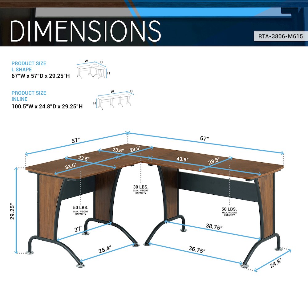 Techni Mobili Deluxe L-Shaped Desk with Inline Team Desk Option. Picture 11