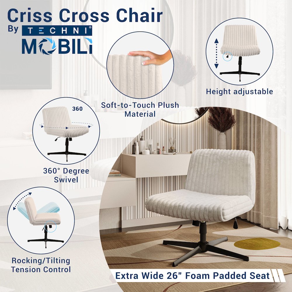 Techni Mobili Criss Cross Chair - Extra Wide Home or Office Chair. Picture 11