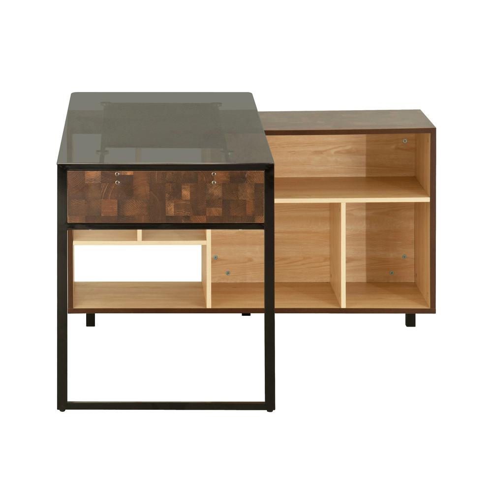 Techni Mobili L-Shape Corner Desk with Multiple Storage, Oak. Picture 4