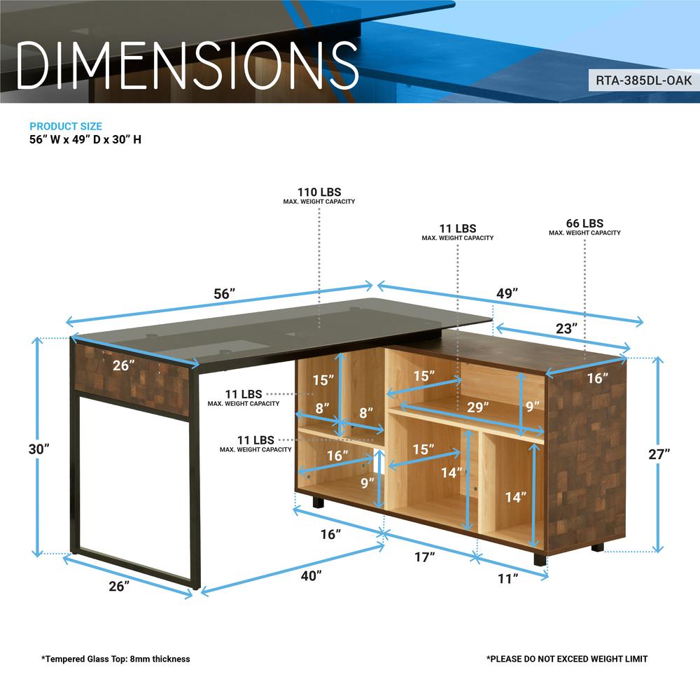 Techni Mobili L-Shape Corner Desk with Multiple Storage, Oak. Picture 7