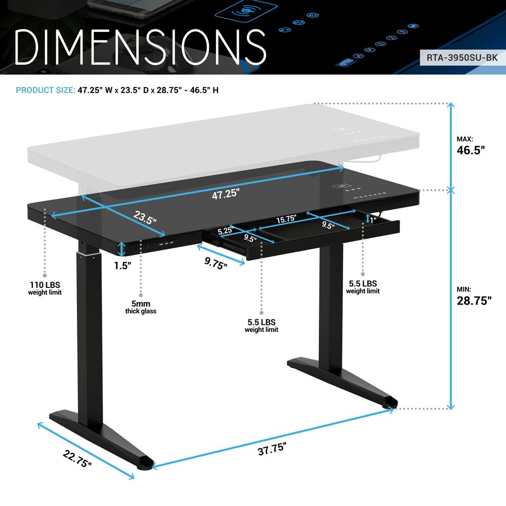 Techni Mobili Electronic Glass Desk. Picture 7